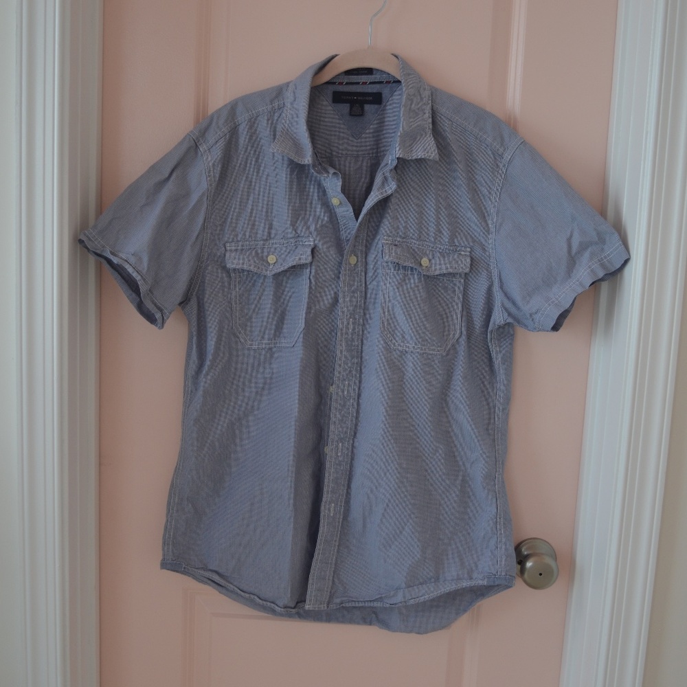 EUC Blue & White Check Short Sleeve Button Down